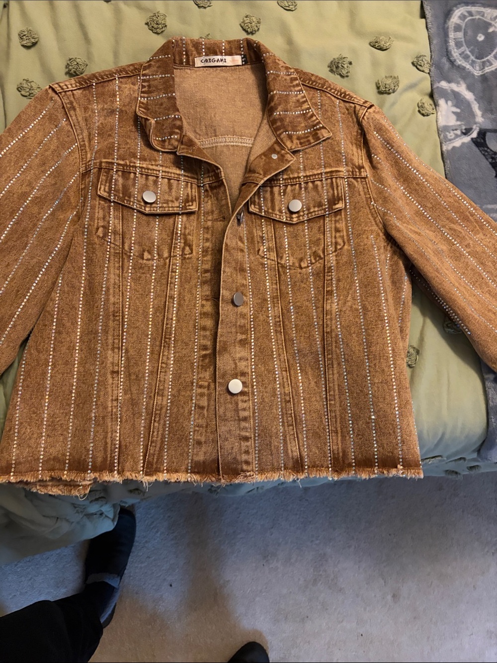 Caligal Tan Stripe-Accented Denim Jacket